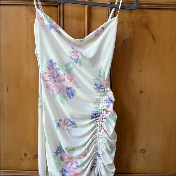 Zara side ruching Floral Midi Dress bodycon - Picture 4 of 9